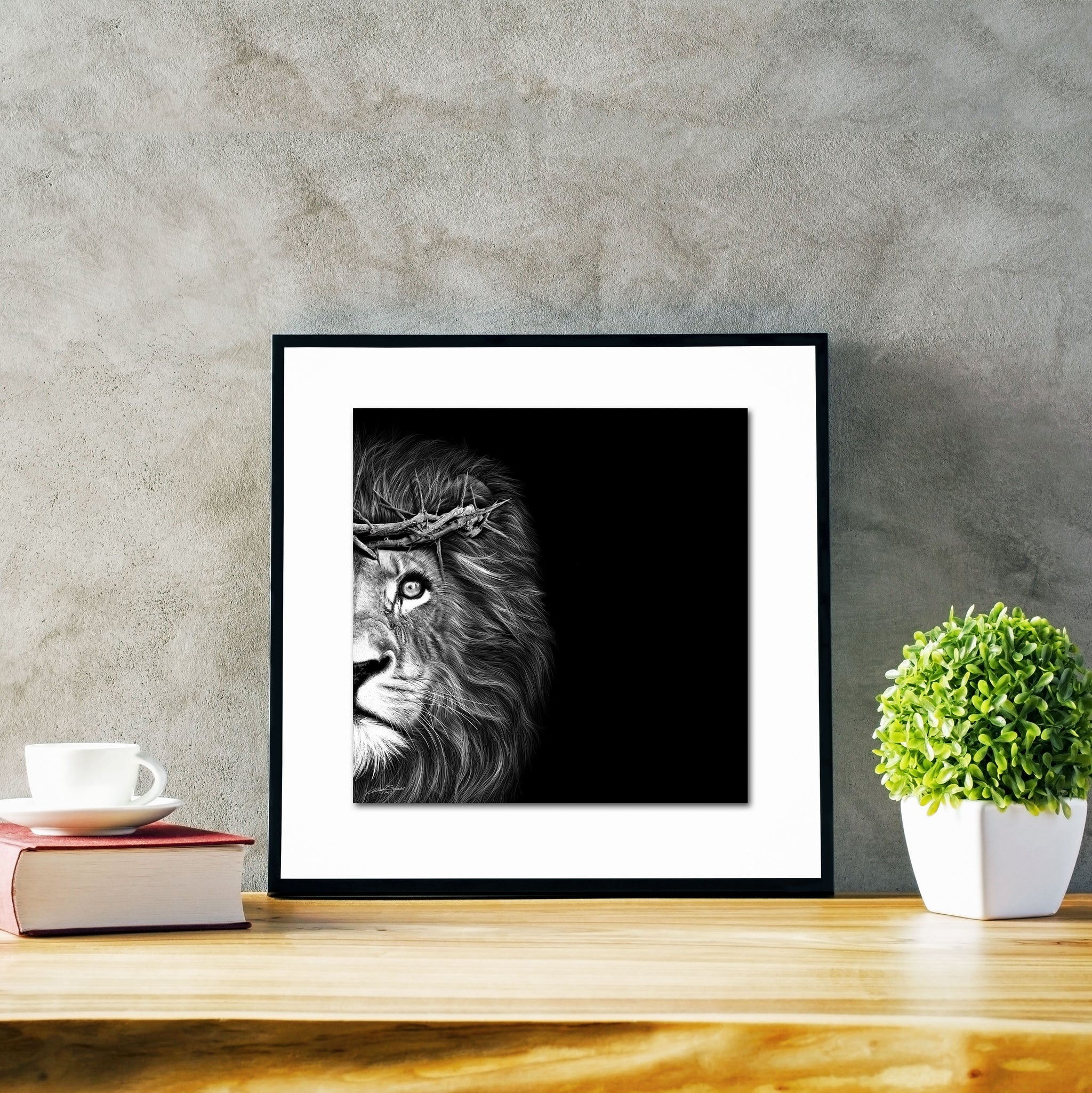 Crown Of Thorns - Lion Classic - Artist Print with Frame (Print Size:30cm x 30cm; Framed Size 44cm x 44cm)