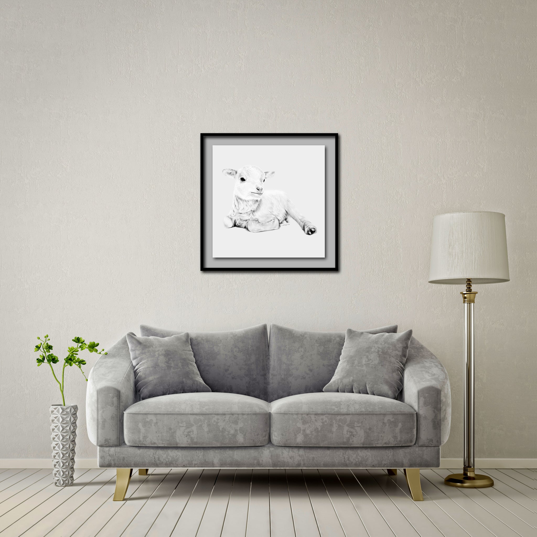 Lamb At Rest Standard - Artist Print with Frame (Print Size:60cm x 60cm; Framed Size 74cm x 74cm)