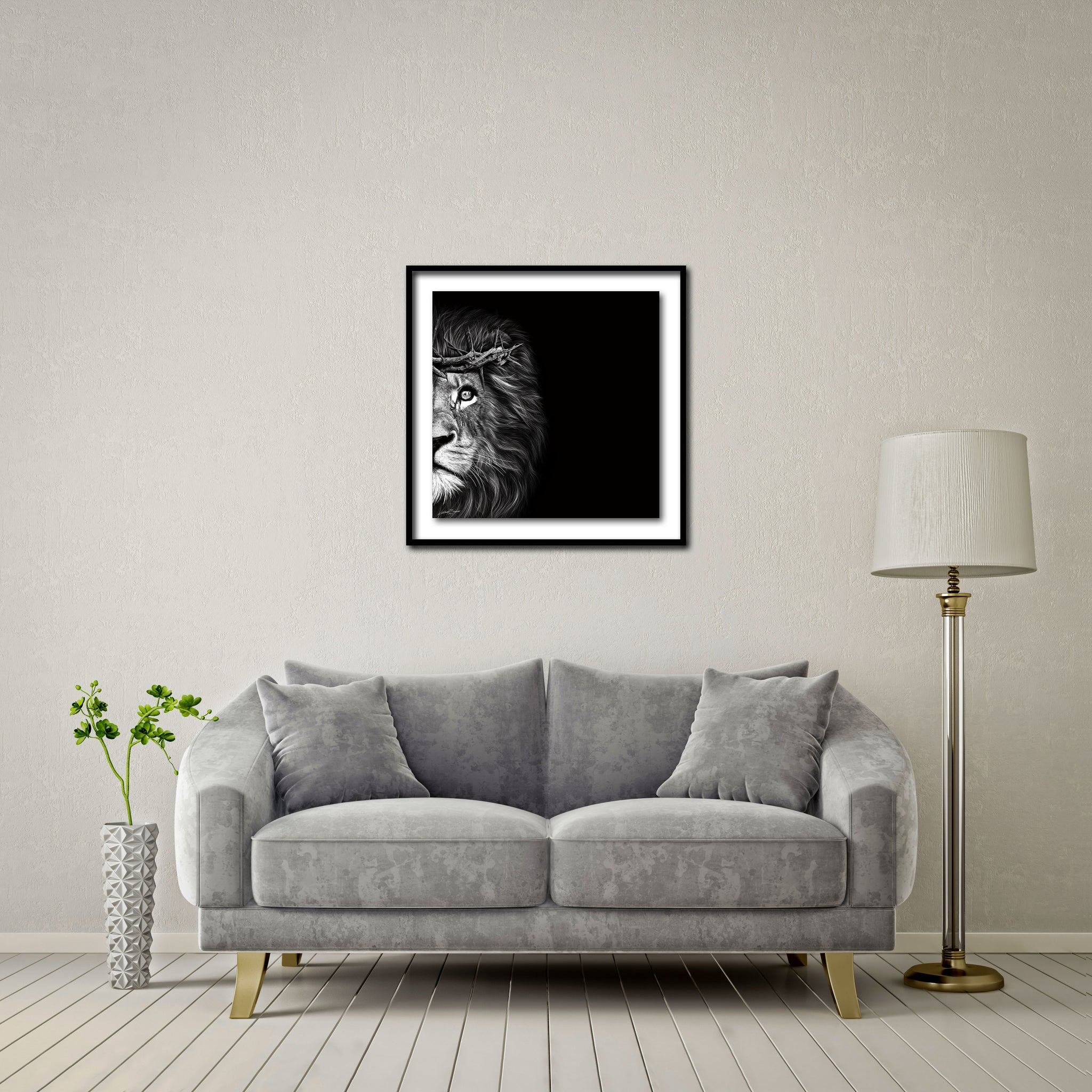 Crown Of Thorns - Lion Standard - Artist Print with Frame (Print Size:60cm x 60cm; Framed Size 74cm x 74cm)