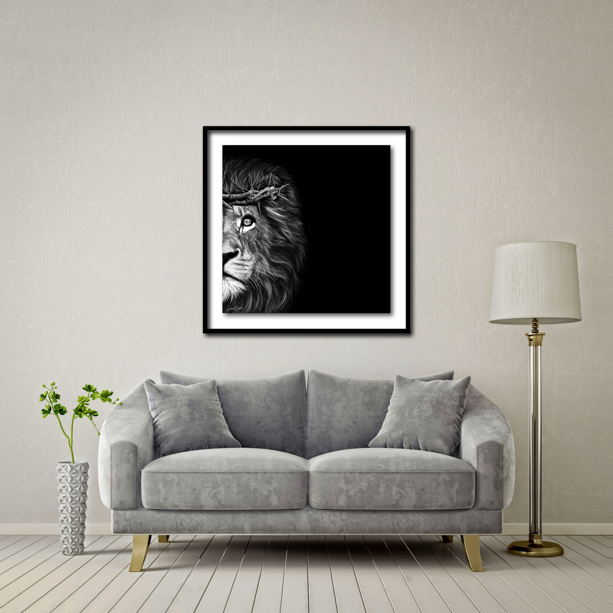 Crown Of Thorns - Lion Large Format - Artist Print with Frame (Print Size:80cm x 80cm; Framed Size 94cm x 94cm)