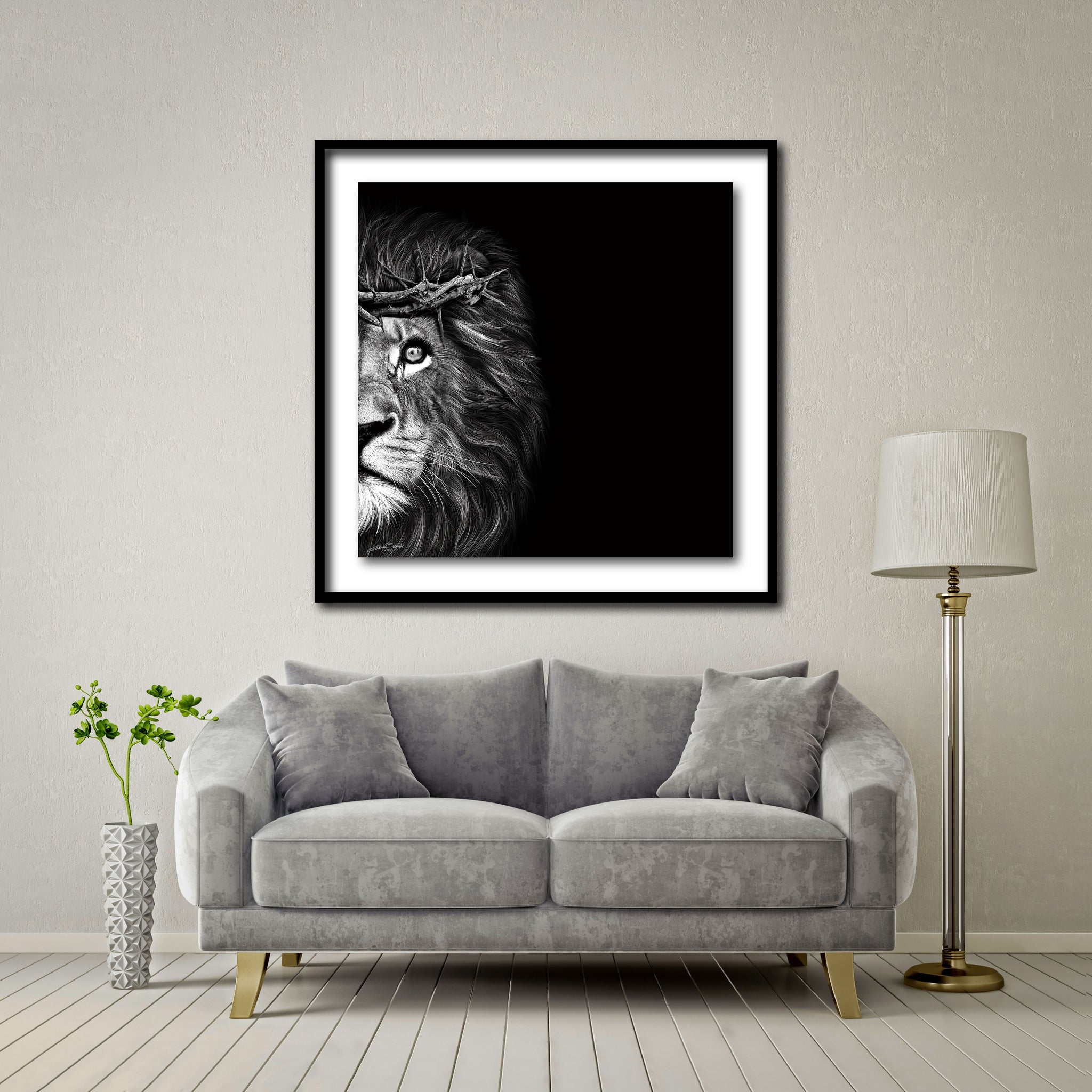 Crown Of Thorns - Lion Giant Format - Artist Print with Frame (Print Size:100cm x 100cm; Framed Size 114cm x 114cm)