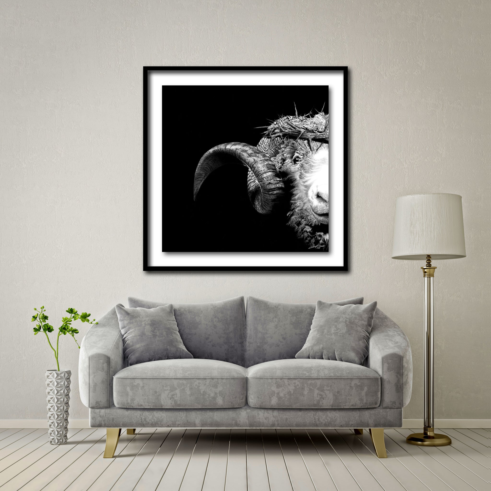 Crown Of Thorns - Ram Giant Format - Artist Print with Frame (Print Size:100cm x 100cm; Framed Size 114cm x 114cm)