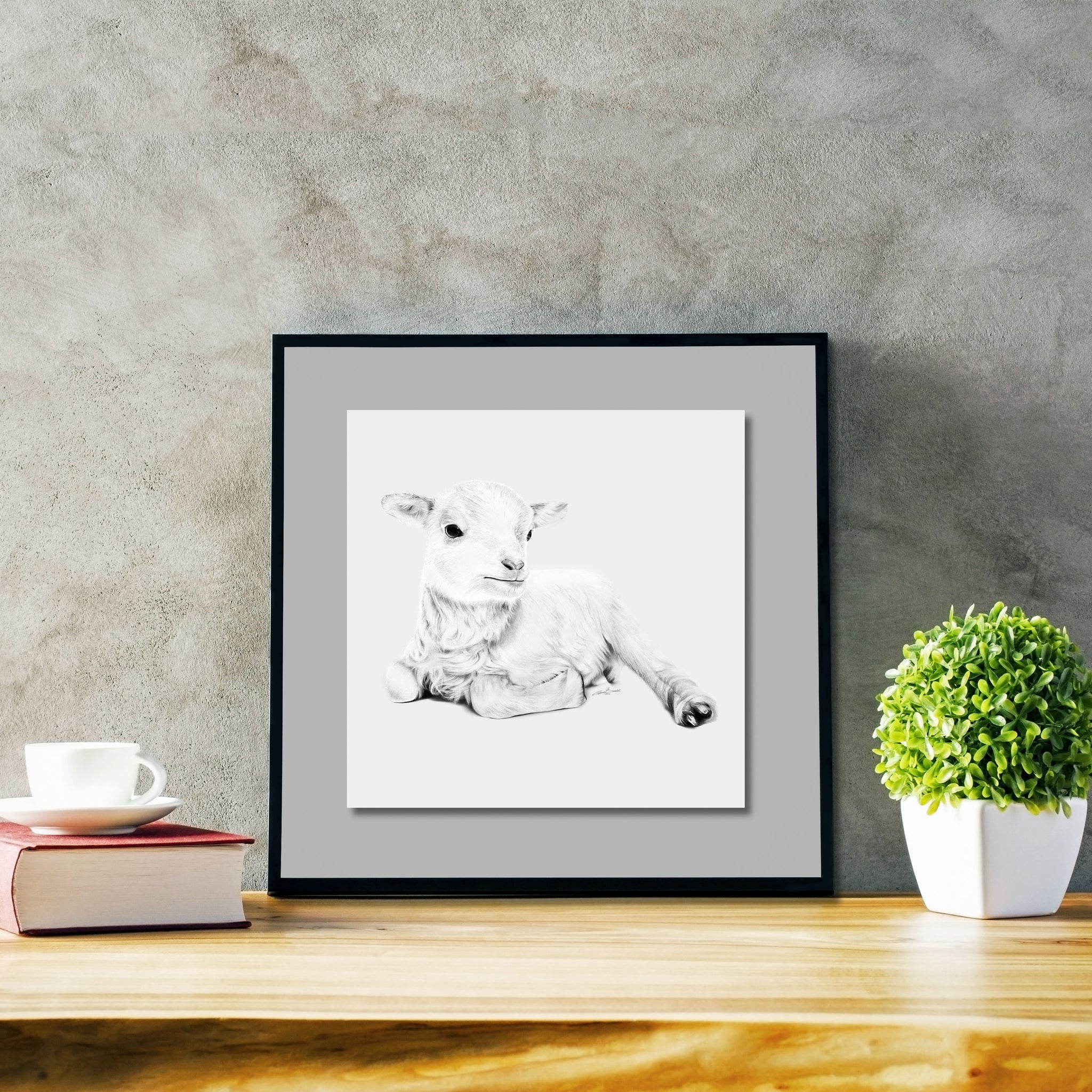 Lamb At Rest Classic - Artist Print with Frame (Print Size:30cm x 30cm; Framed Size 44cm x 44cm)