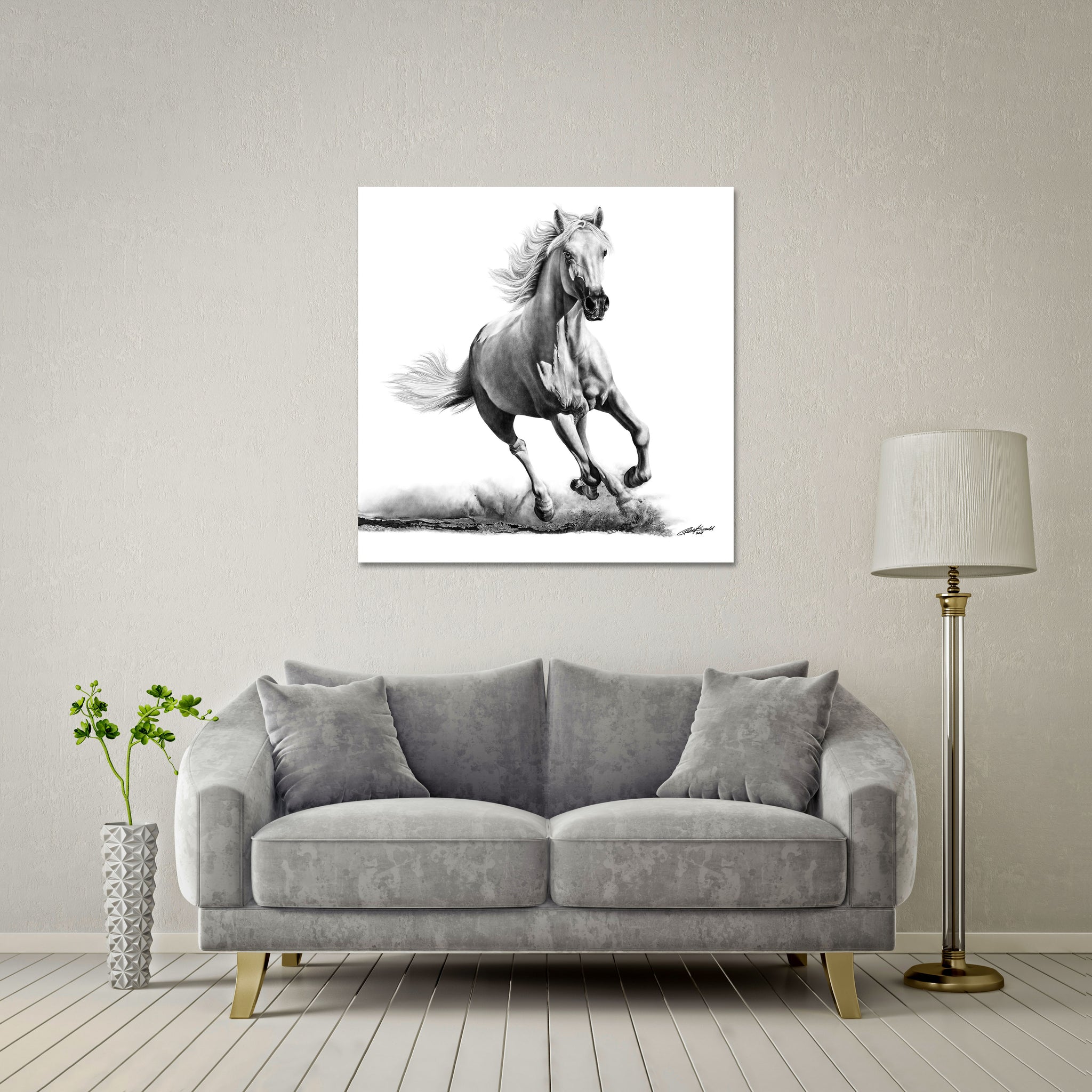 Faithful and True- White Horse Giant Format - DIASEC Print 100cm x 100cm